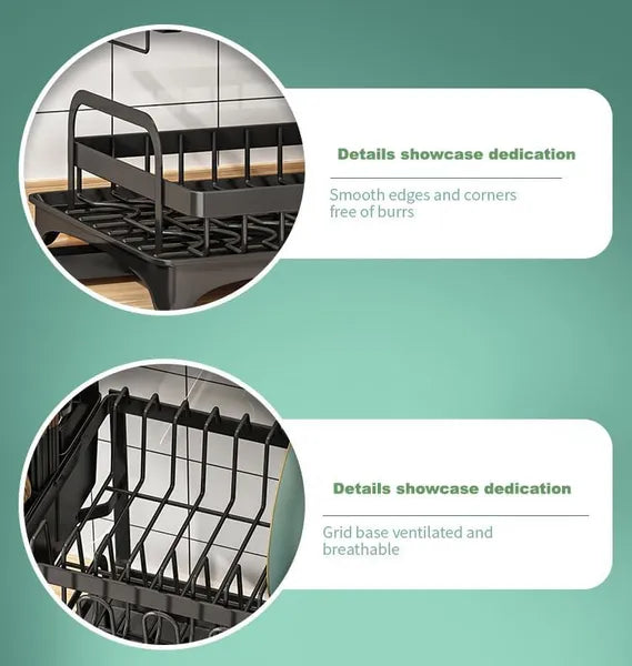 2-Tier Dish Drying Rack with Drainboard, Rustproof Kitchen Countertop Dish Organizer, Large Capacity