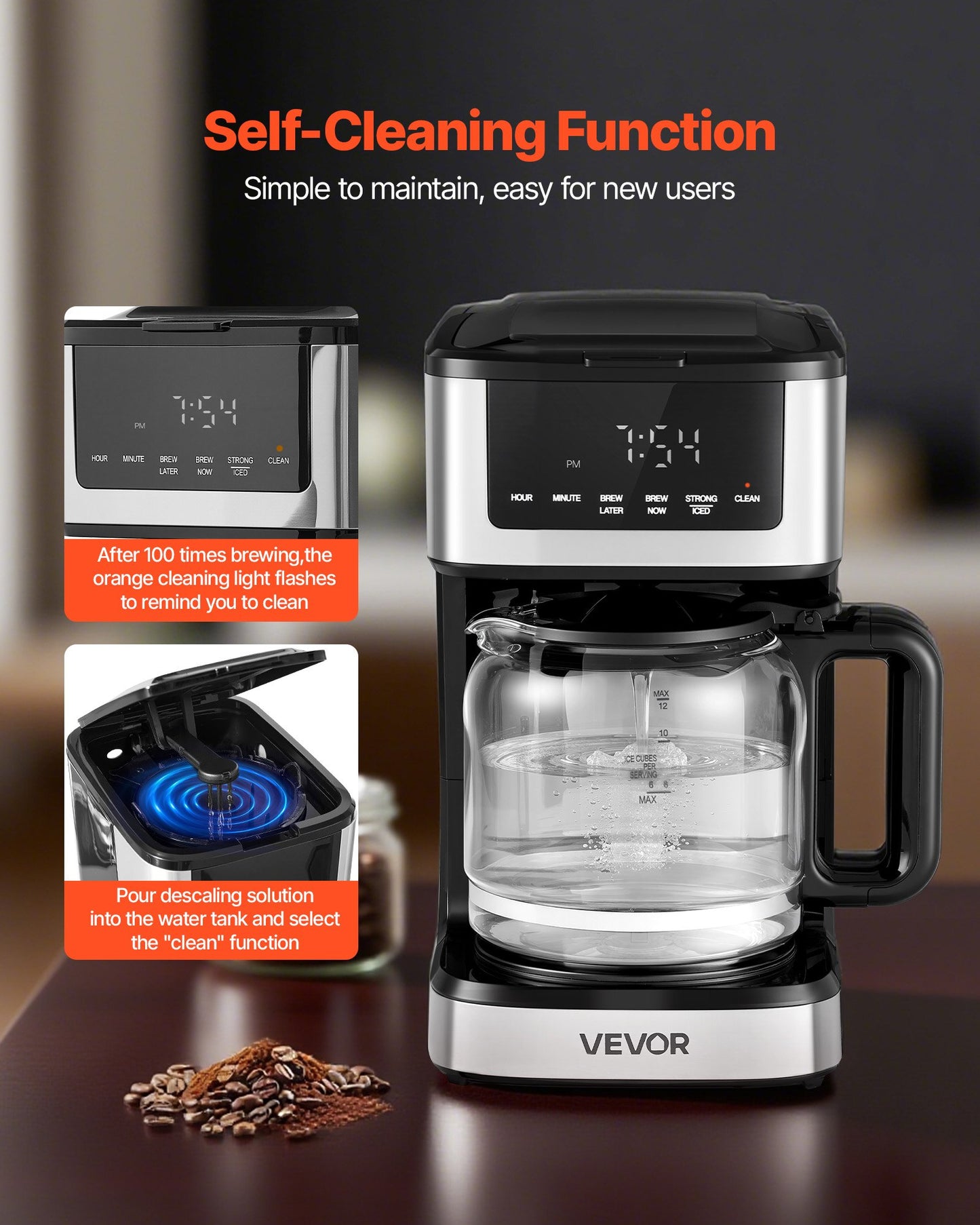 12-Cup Programmable Drip Coffee Maker with Touch Screen, 2 Brew Strengths & 4-Hour Keep Warm