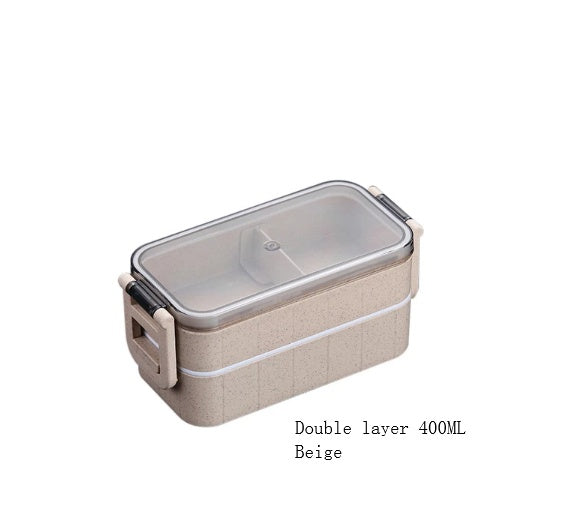 double layer beige wheat straw lunch box 400ml – eco-friendly meal prep container