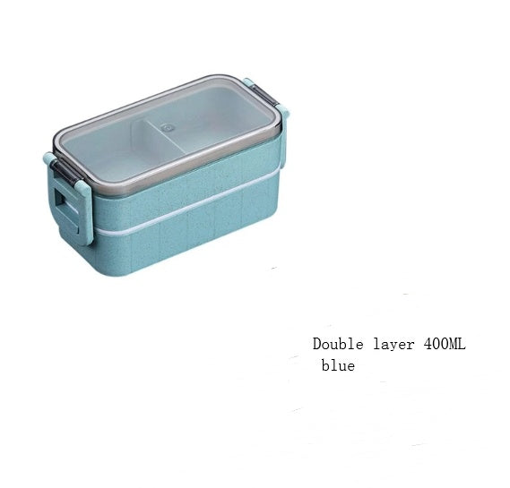 double layer blue wheat straw lunch box – microwave-safe food storage for kids and adults