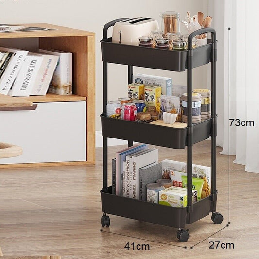 3-Tier Rolling Storage Cart on Wheels, Multi-Purpose Kitchen, Bathroom & Laundry Organizer Trolley Rack
