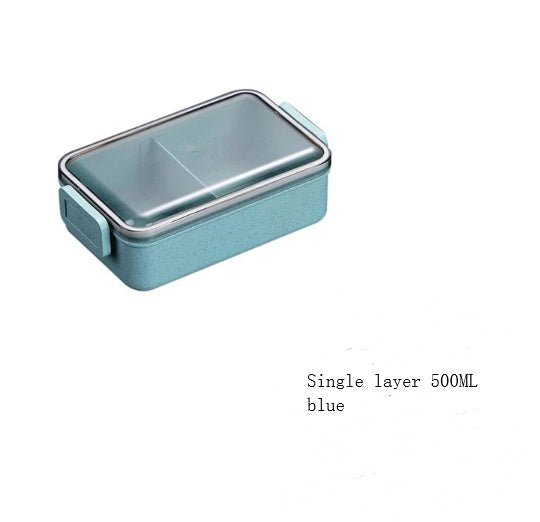 single layer blue wheat straw lunch box 500ml – lightweight portable food container