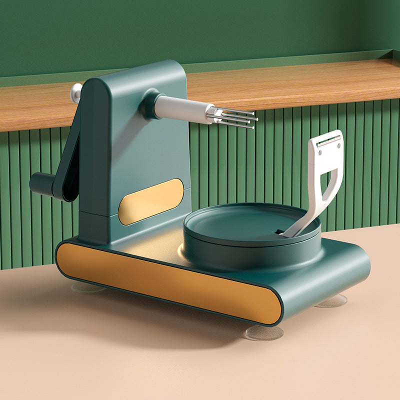 dark green hand-cranked fruit peeler machine – suction base kitchen slicer tool