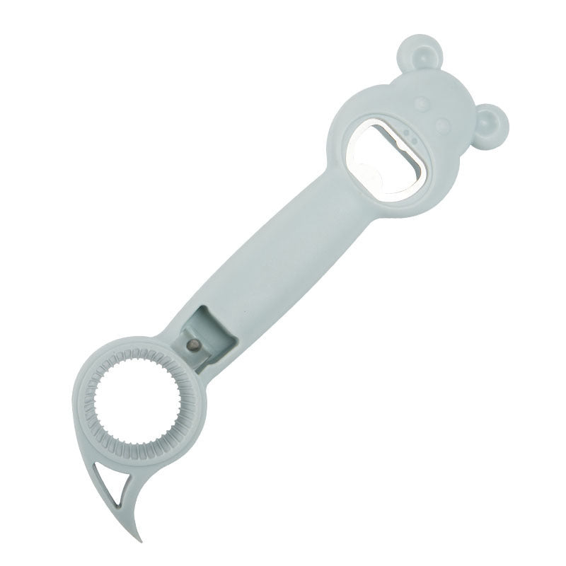 gray blue cute bear 4-in-1 bottle opener – stainless steel beer soda can and jar lid opener