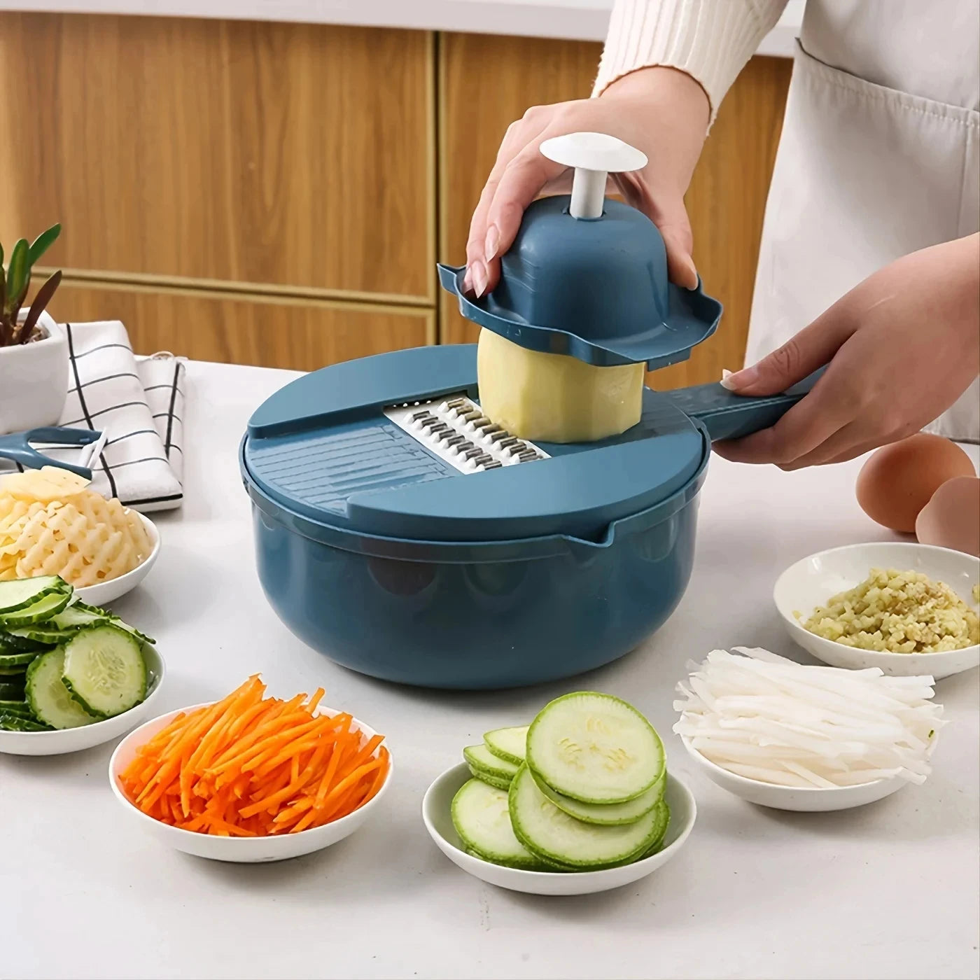 9-in-1 Vegetable Cutter, Slicer & Grater – Manual Multi-functional Kitchen Tool