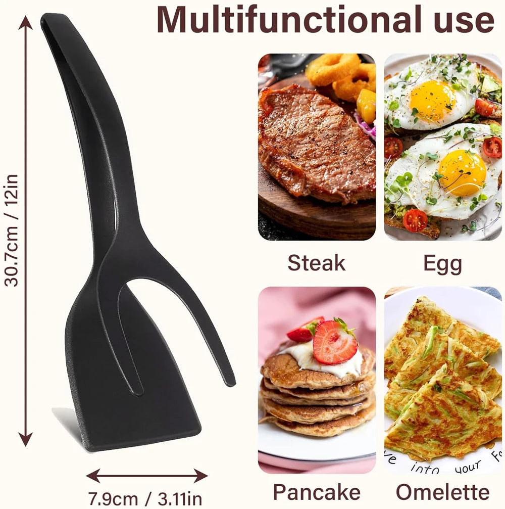 2-in-1 Grip & Flip Spatula Tongs – Nylon Non-Stick Kitchen Turner