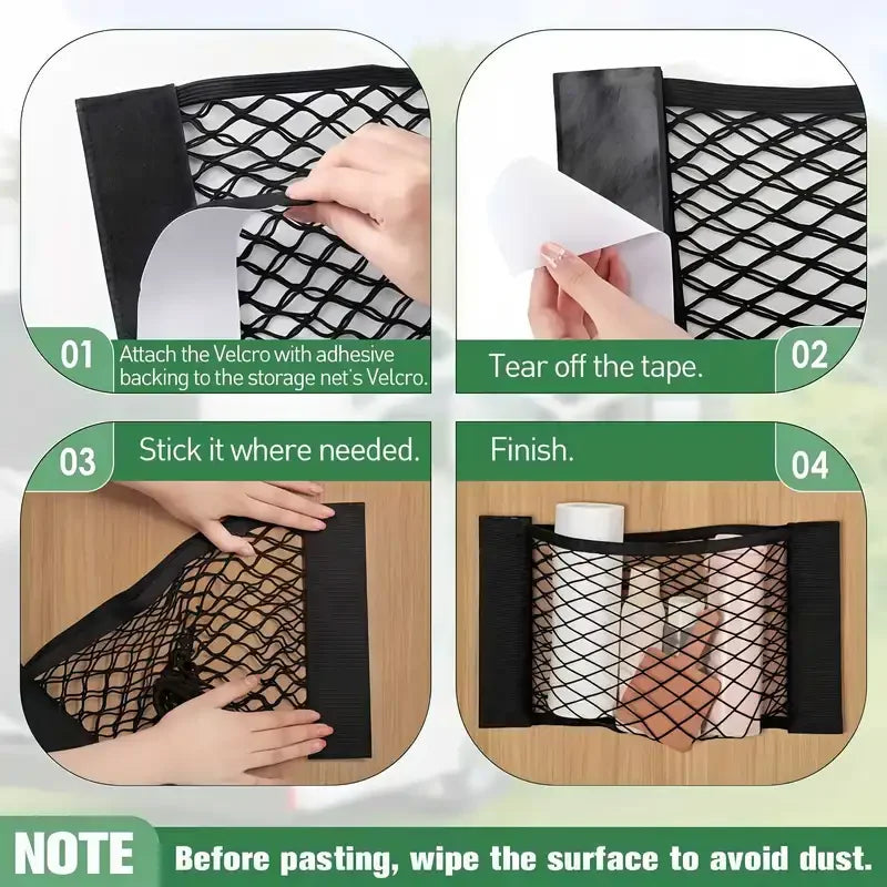 Wall-Mount Mesh Storage Bag Dispenser – Cabinet Door & Car Trunk Organizer