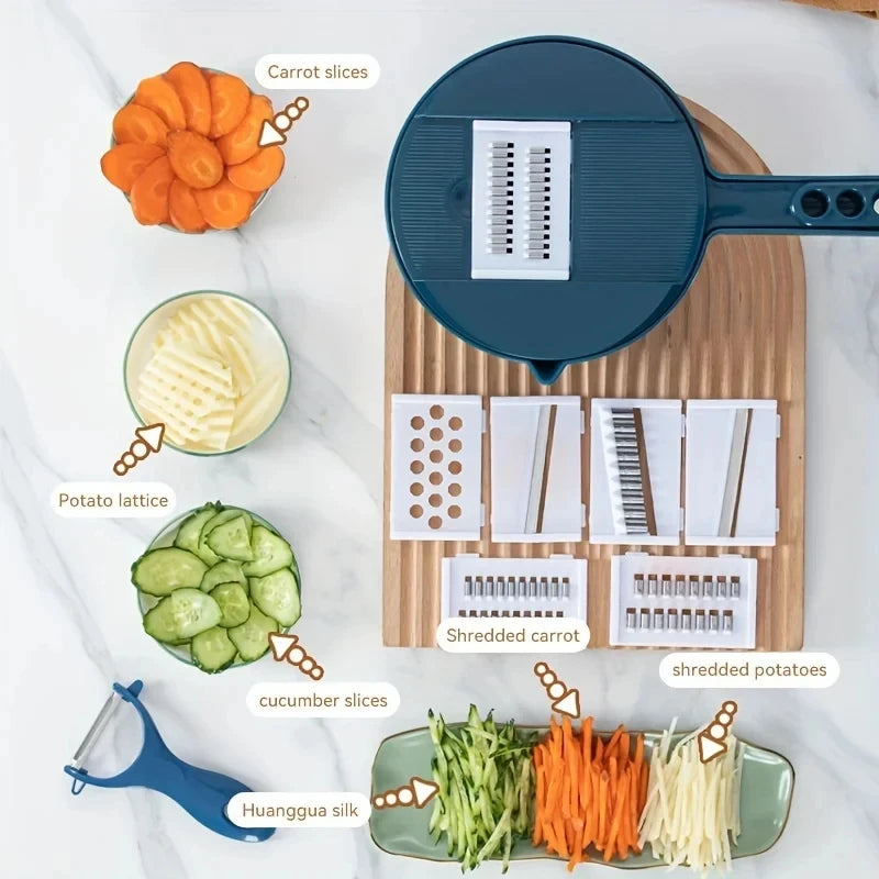 9-in-1 Vegetable Cutter, Slicer & Grater – Manual Multi-functional Kitchen Tool