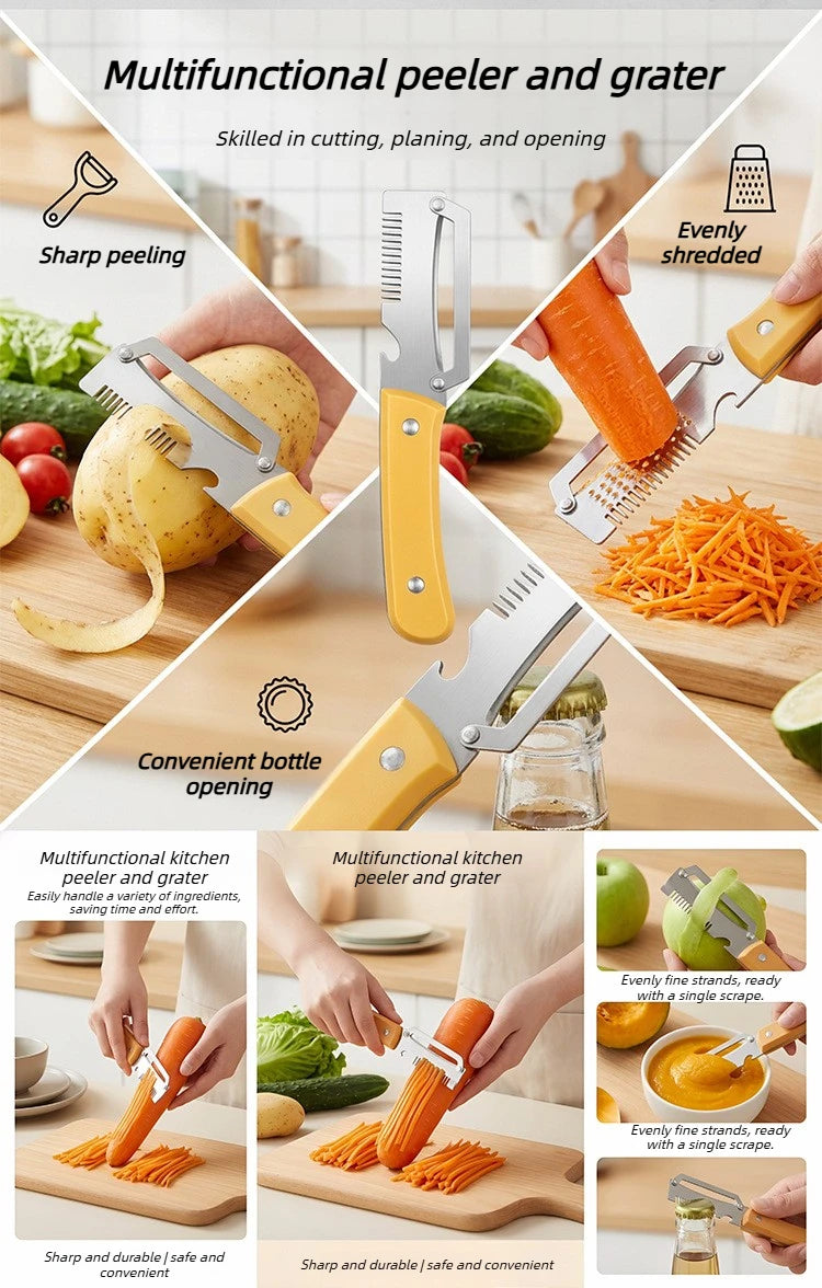3-in-1 Stainless Steel Peeler, Slicer & Shredder – Multifunctional Kitchen Tool