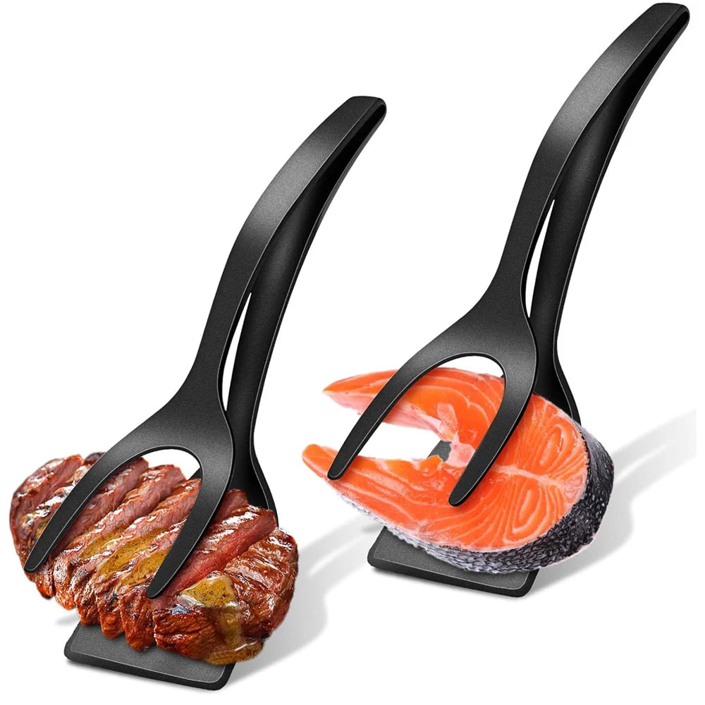 2-in-1 Grip & Flip Spatula Tongs – Nylon Non-Stick Kitchen Turner