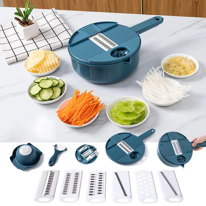 9-in-1 Vegetable Cutter, Slicer & Grater – Manual Multi-functional Kitchen Tool