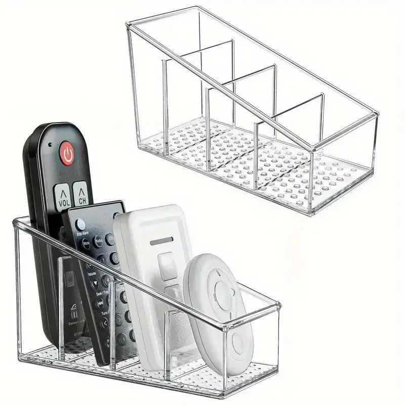 4-Compartment Clear Remote Control Holder – Desktop Organizer