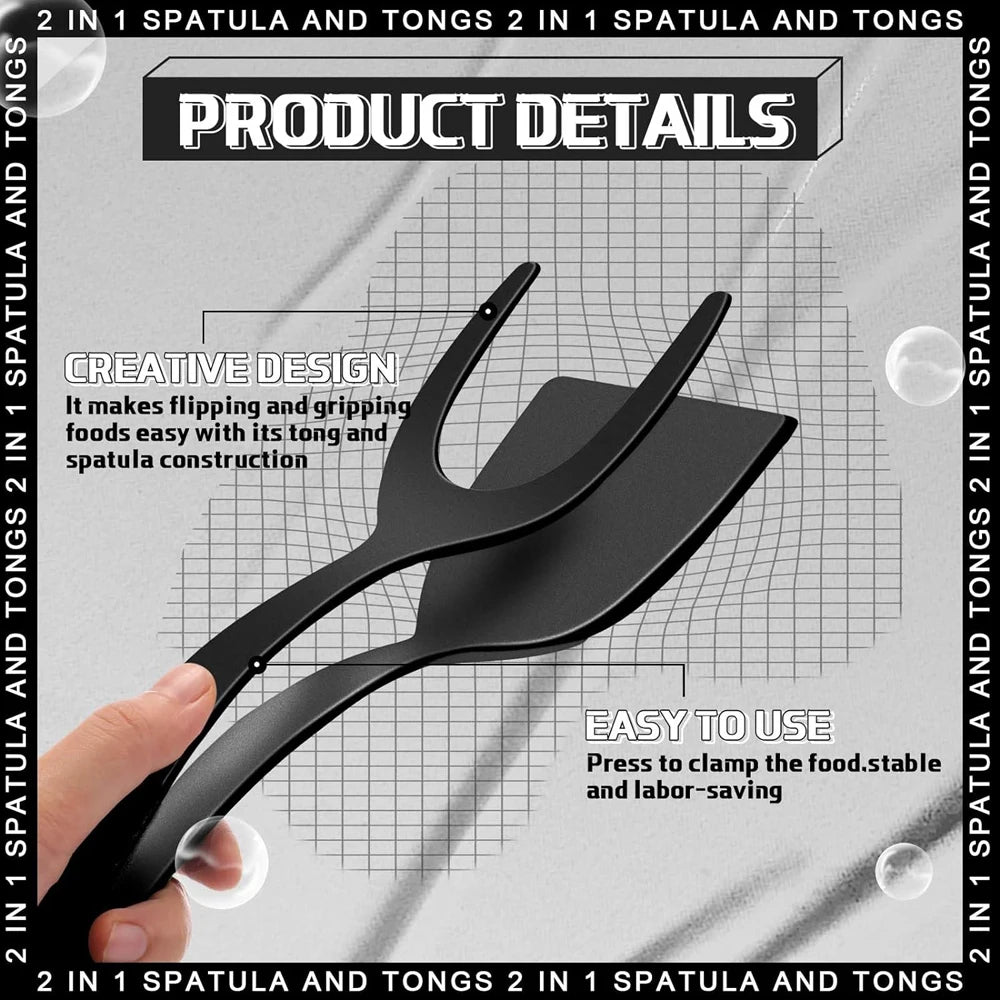 2-in-1 Grip & Flip Spatula Tongs – Nylon Non-Stick Kitchen Turner