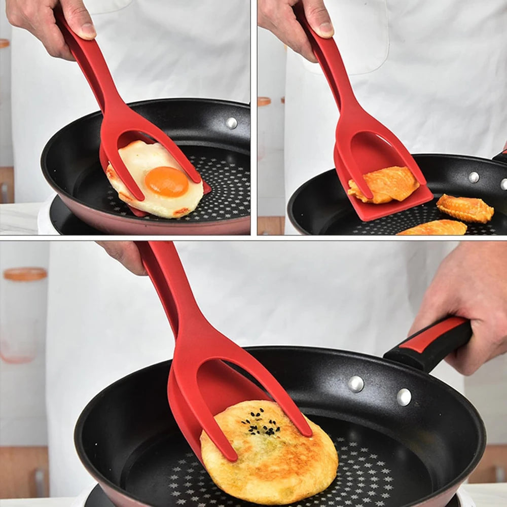 2-in-1 Grip & Flip Spatula Tongs – Nylon Non-Stick Kitchen Turner