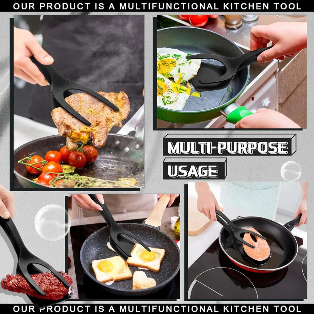2-in-1 Grip & Flip Spatula Tongs – Nylon Non-Stick Kitchen Turner