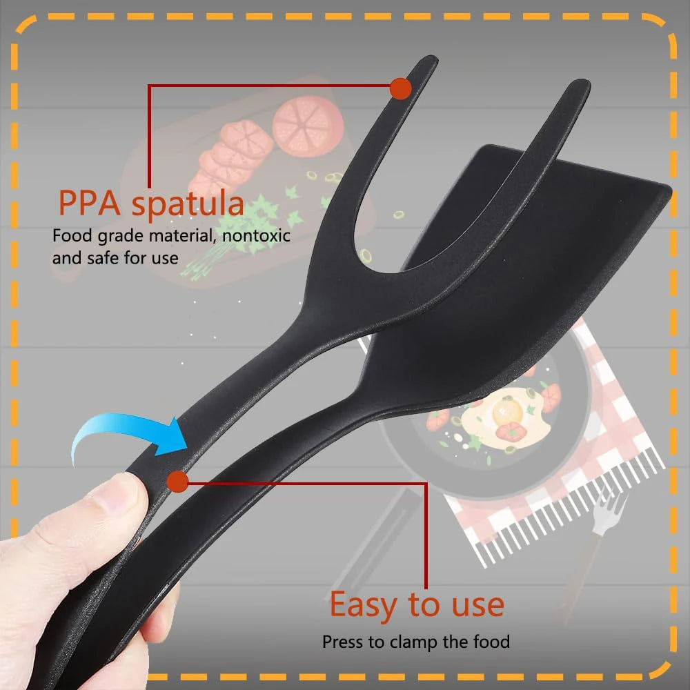 2-in-1 Grip & Flip Spatula Tongs – Nylon Non-Stick Kitchen Turner
