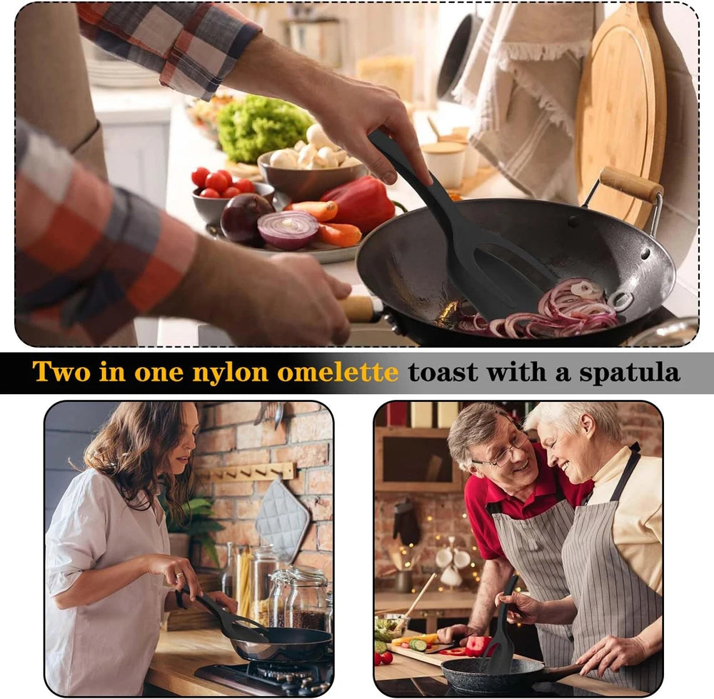 2-in-1 Grip & Flip Spatula Tongs – Nylon Non-Stick Kitchen Turner