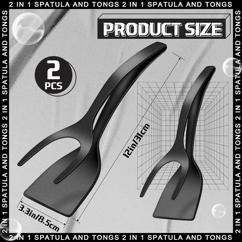 2-in-1 Grip & Flip Spatula Tongs – Nylon Non-Stick Kitchen Turner