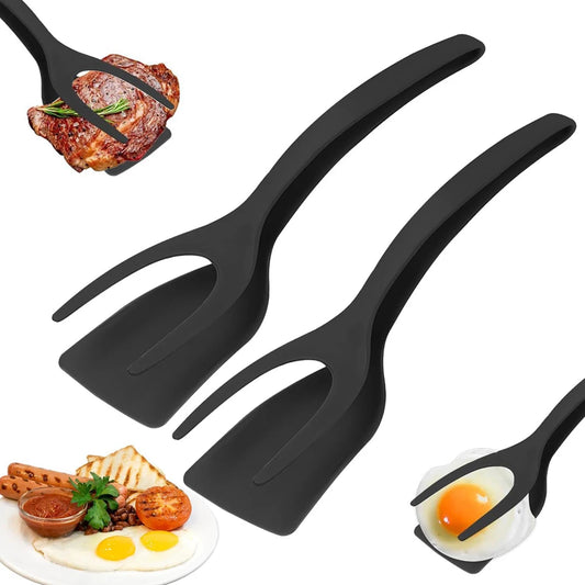 2-in-1 Grip & Flip Spatula Tongs – Nylon Non-Stick Kitchen Turner