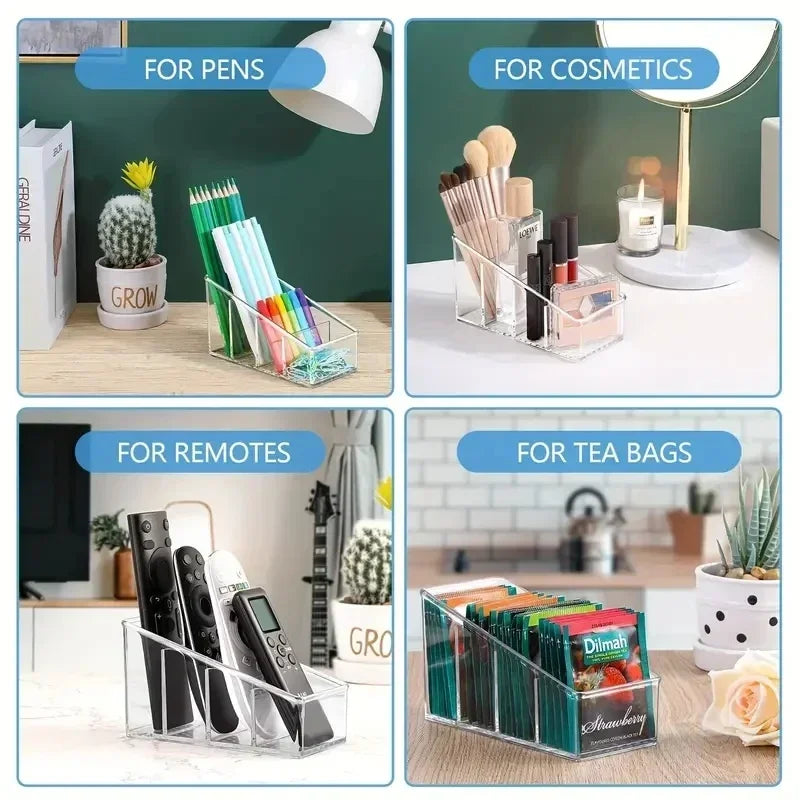 4-Compartment Clear Remote Control Holder – Desktop Organizer