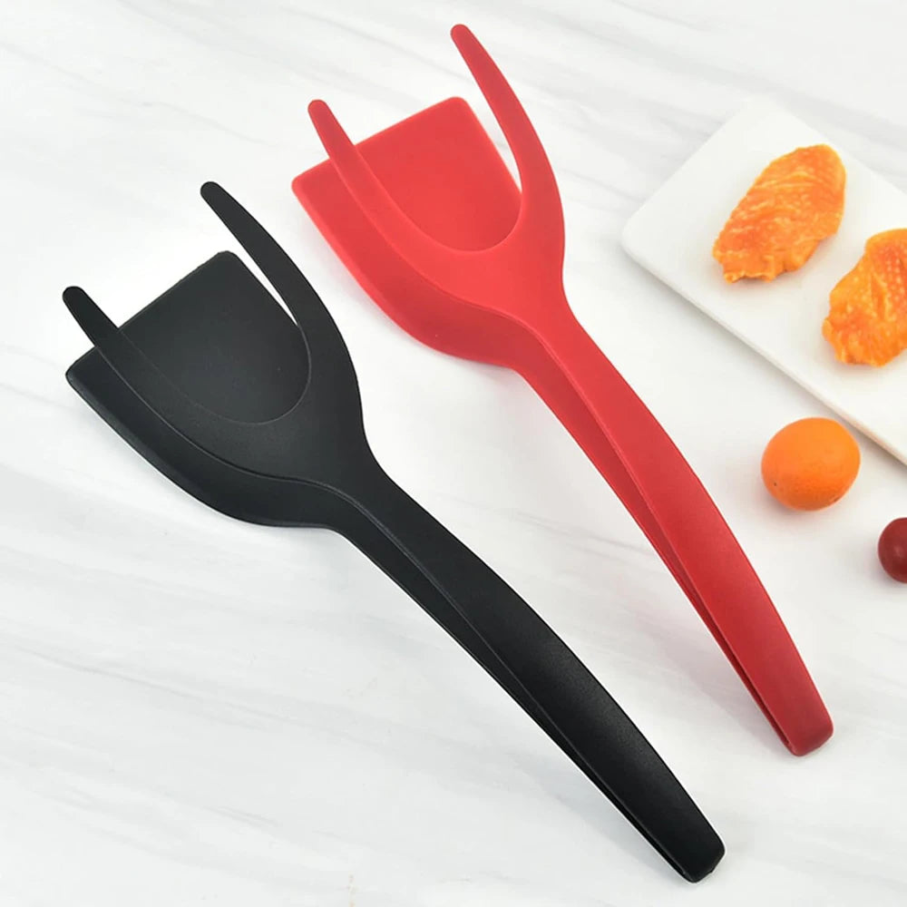 2-in-1 Grip & Flip Spatula Tongs – Nylon Non-Stick Kitchen Turner