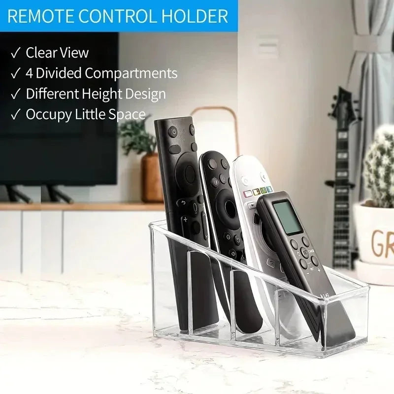 4-Compartment Clear Remote Control Holder – Desktop Organizer