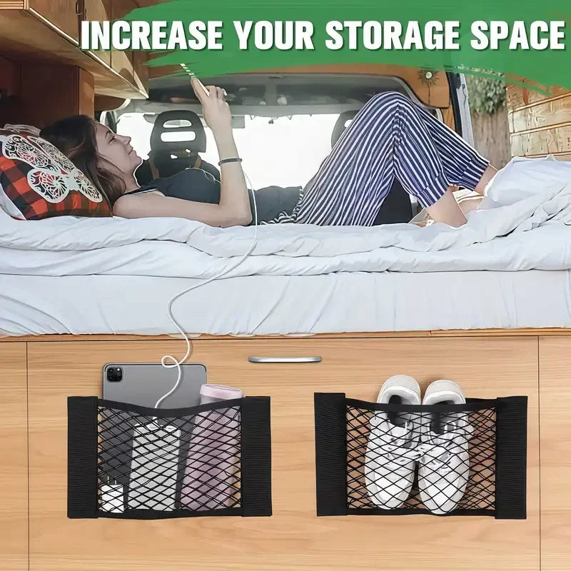 Wall-Mount Mesh Storage Bag Dispenser – Cabinet Door & Car Trunk Organizer