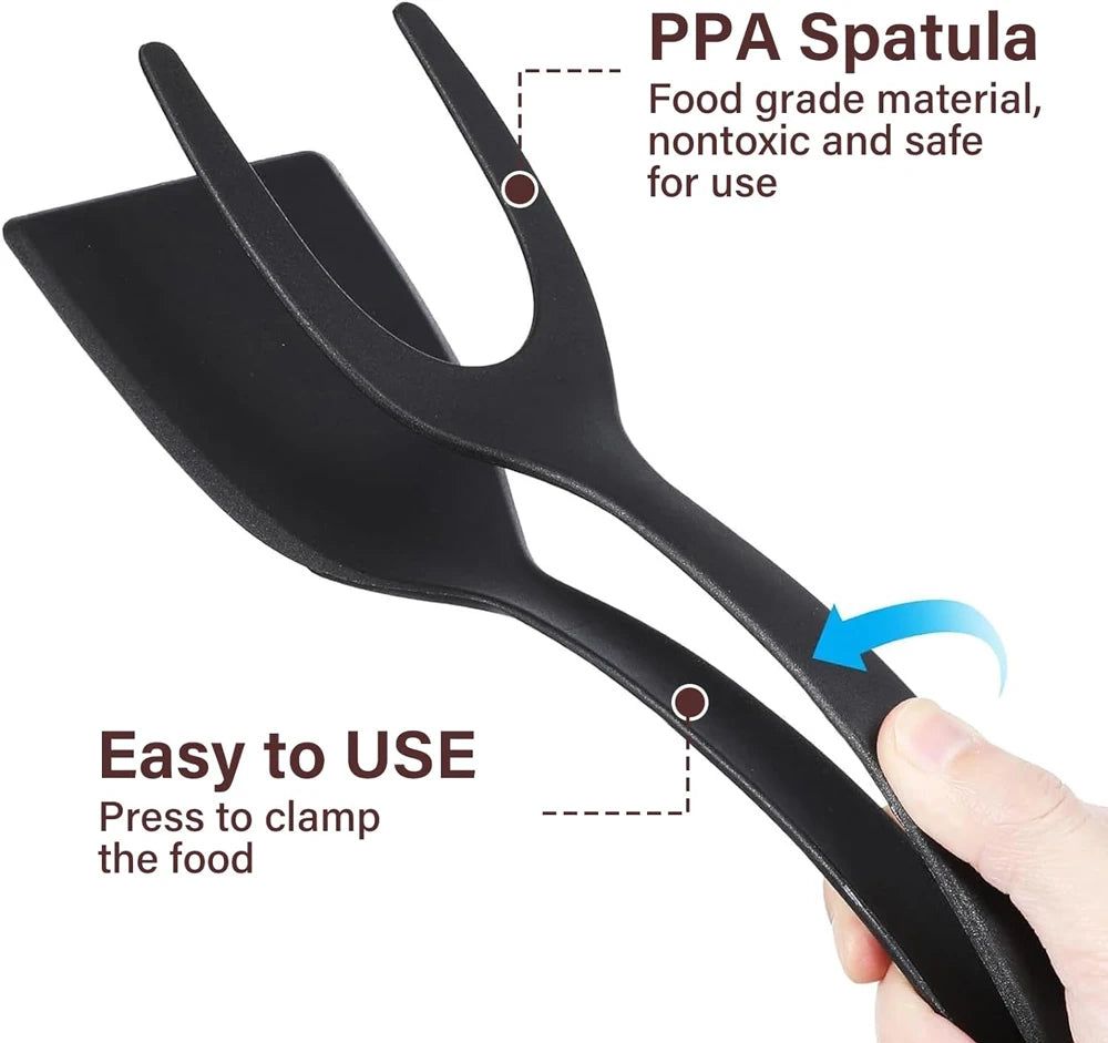 2-in-1 Grip & Flip Spatula Tongs – Nylon Non-Stick Kitchen Turner