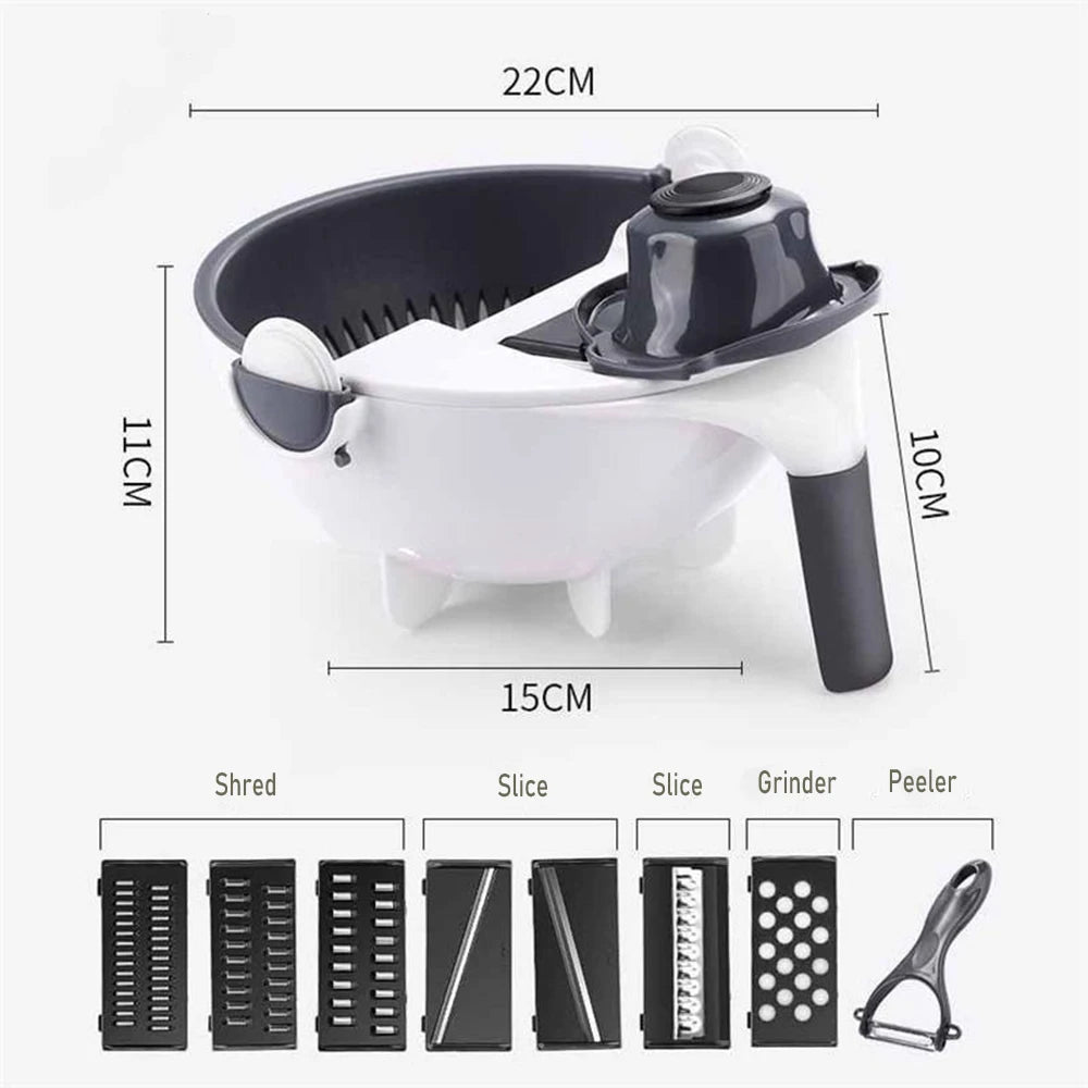 9-in-1 Vegetable Cutter, Slicer & Grater – Manual Multi-functional Kitchen Tool
