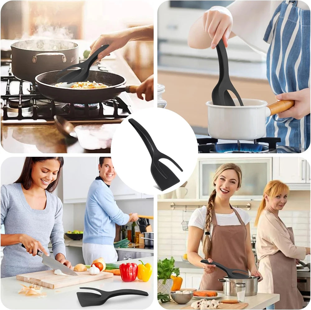 2-in-1 Grip & Flip Spatula Tongs – Nylon Non-Stick Kitchen Turner