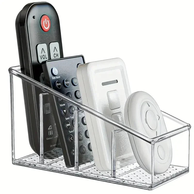 4-Compartment Clear Remote Control Holder – Desktop Organizer