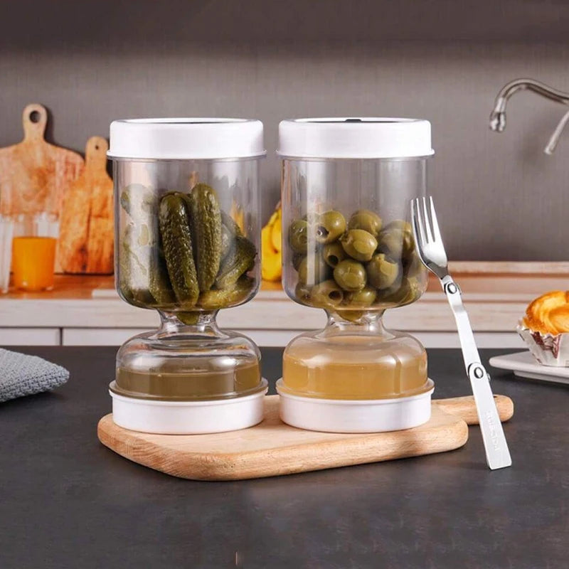 Pickle Jar with Fork – Airtight Dry & Wet Separator Container
