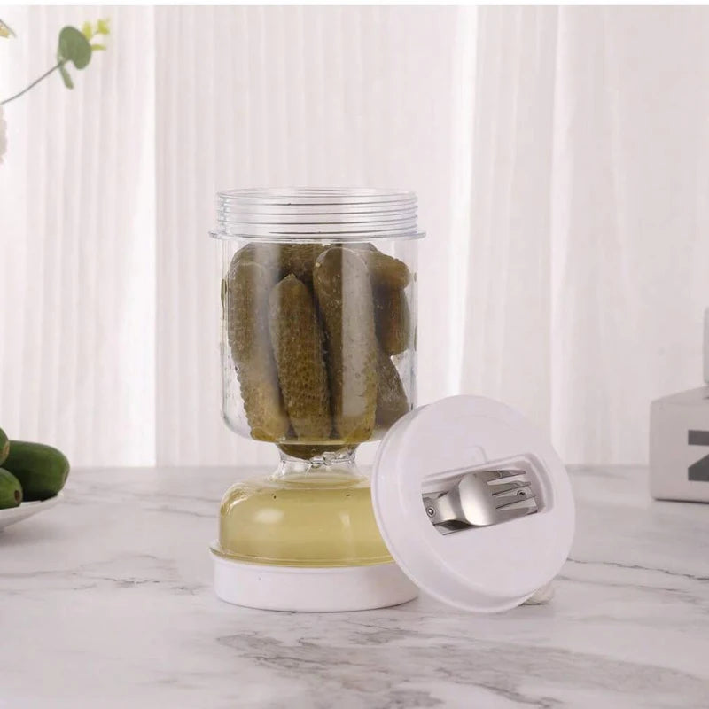Pickle Jar with Fork – Airtight Dry & Wet Separator Container