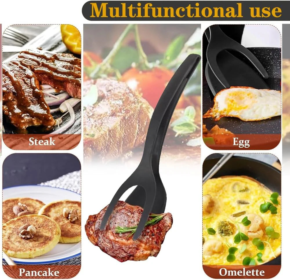 2-in-1 Grip & Flip Spatula Tongs – Nylon Non-Stick Kitchen Turner