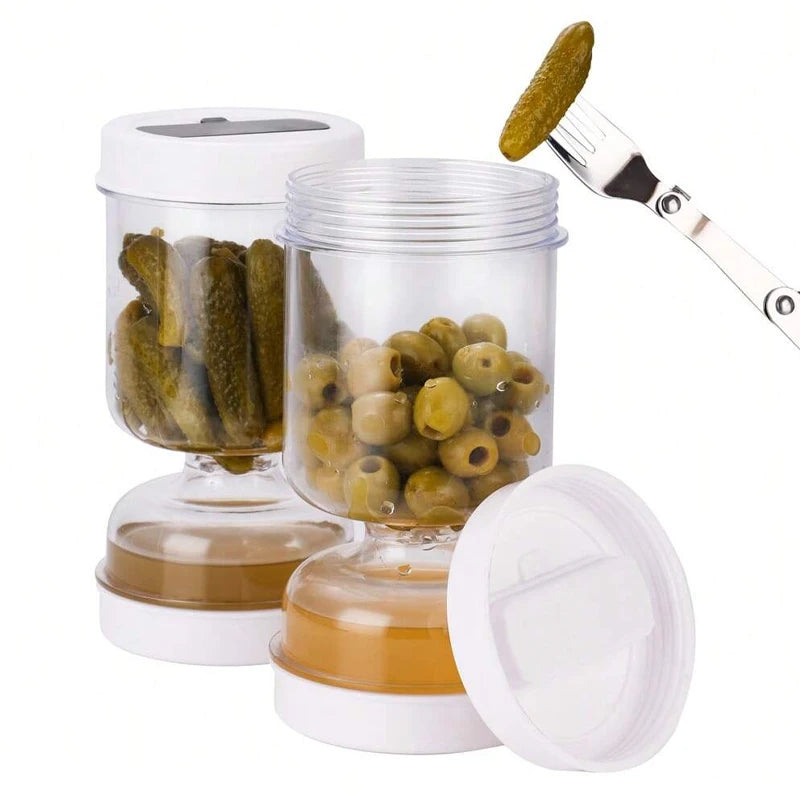Pickle Jar with Fork – Airtight Dry & Wet Separator Container