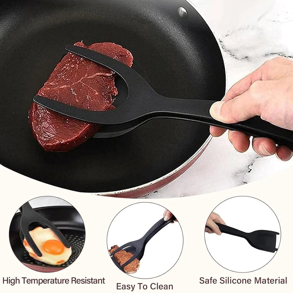 2-in-1 Grip & Flip Spatula Tongs – Nylon Non-Stick Kitchen Turner