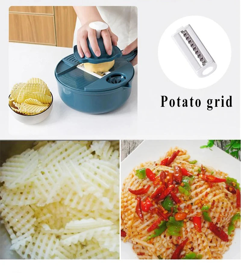 9-in-1 Vegetable Cutter, Slicer & Grater – Manual Multi-functional Kitchen Tool
