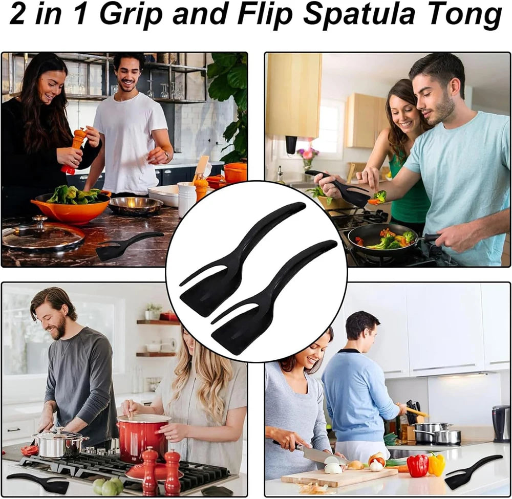 2-in-1 Grip & Flip Spatula Tongs – Nylon Non-Stick Kitchen Turner