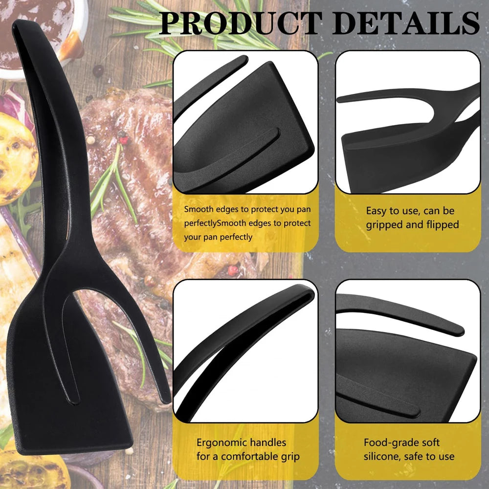 2-in-1 Grip & Flip Spatula Tongs – Nylon Non-Stick Kitchen Turner