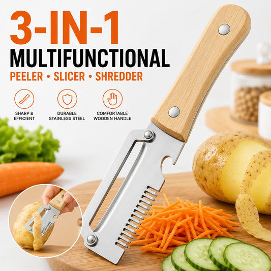3-in-1 Stainless Steel Peeler, Slicer & Shredder – Multifunctional Kitchen Tool