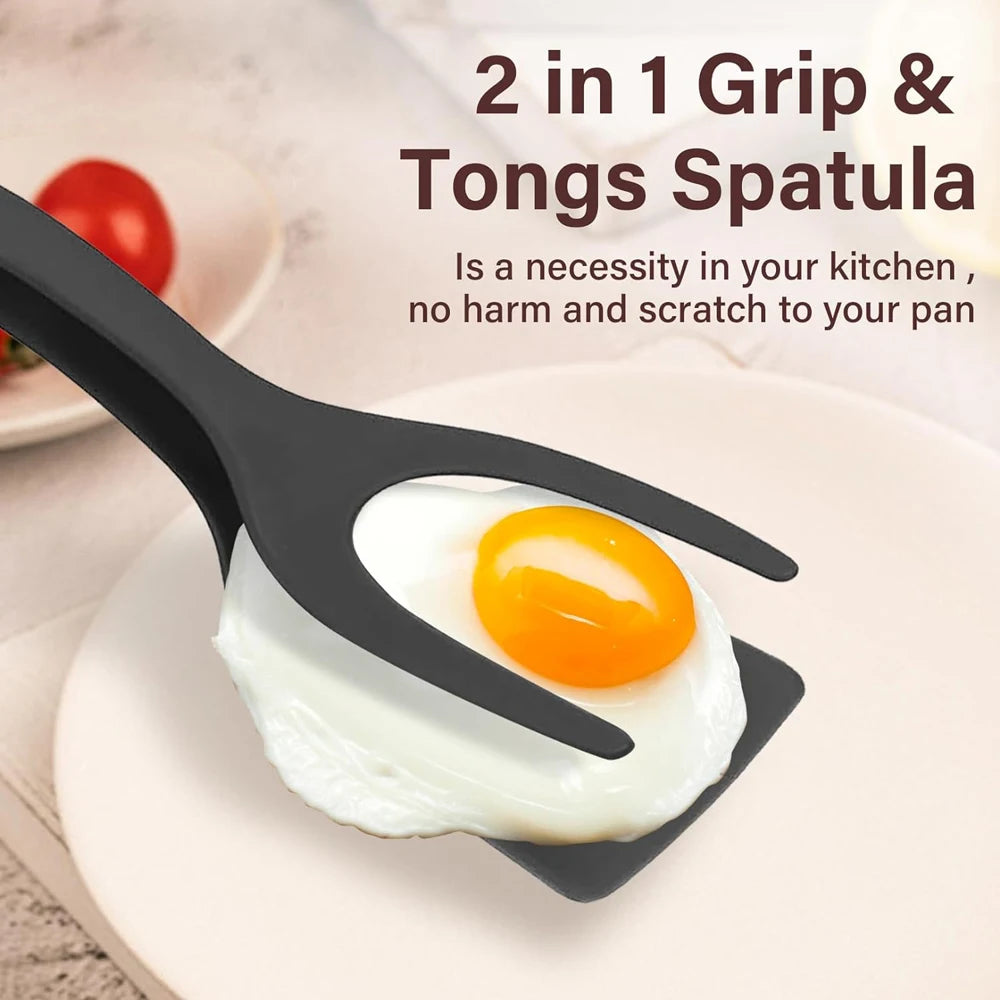 2-in-1 Grip & Flip Spatula Tongs – Nylon Non-Stick Kitchen Turner