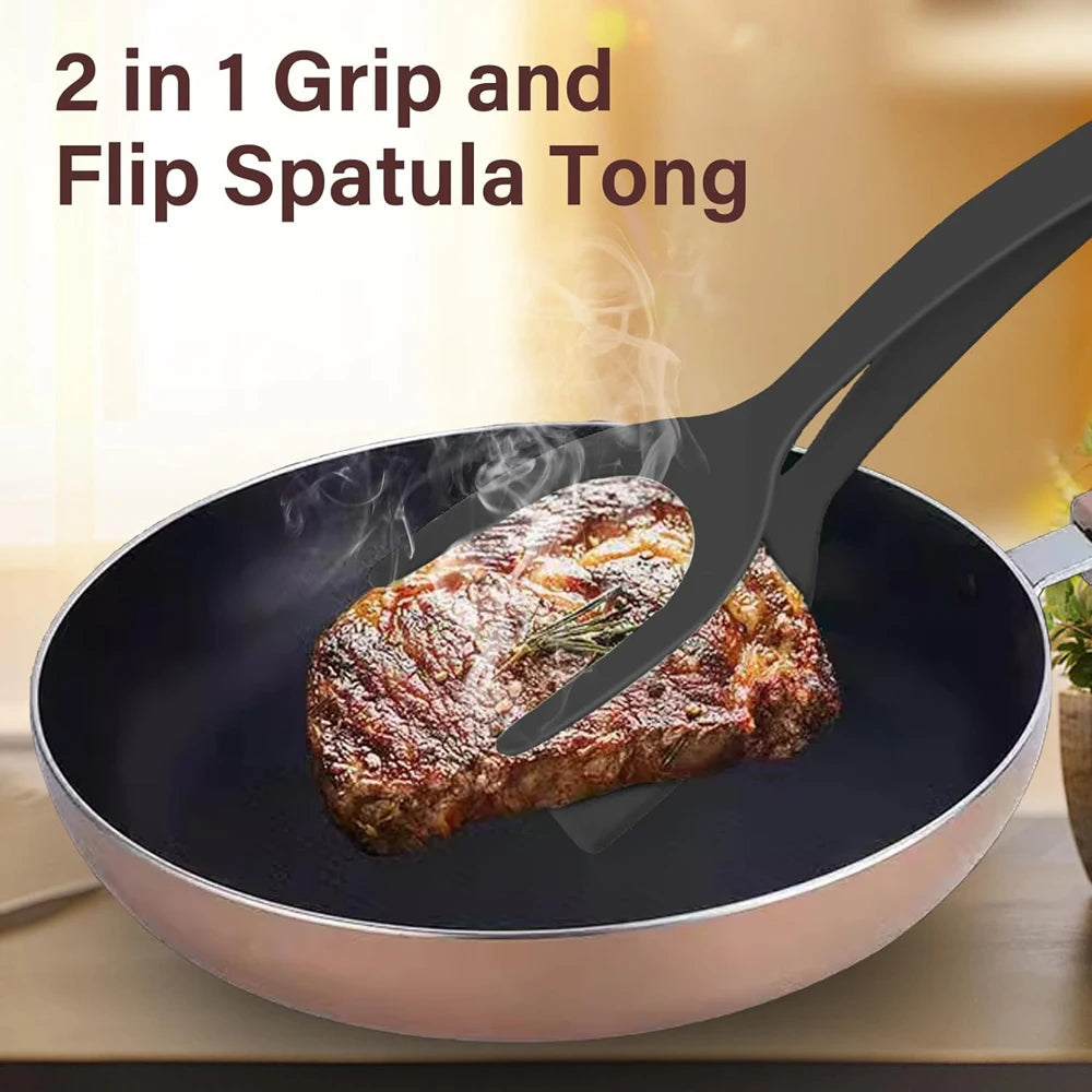 2-in-1 Grip & Flip Spatula Tongs – Nylon Non-Stick Kitchen Turner