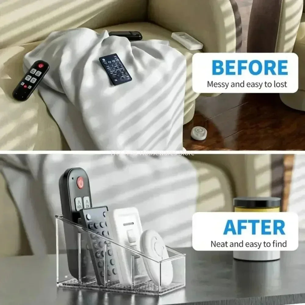 4-Compartment Clear Remote Control Holder – Desktop Organizer