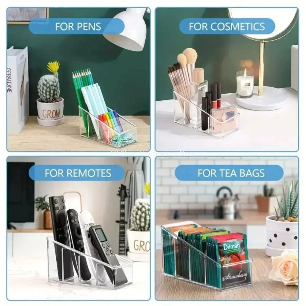 4-Compartment Clear Remote Control Holder – Desktop Organizer